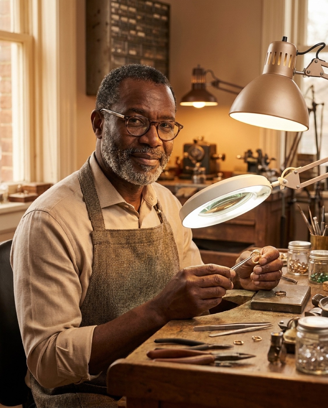 David, master jeweler, working at his bench